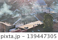 Sarajevo mosque aerial drone reveal through morning smoke and haze 139447305
