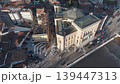 Sarajevo city panorama from Vijecnica aerial drone morning haze backlight 139447313