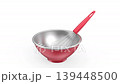 Balloon whisk and empty metal bowl on white background 139448500