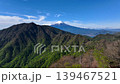 Twelve Scenic Views of Mount Fuji: A photograph taken from Honshagamaru showing the lush green ridgeline and Mount Fuji. 139467521