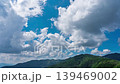 縮時攝影：無數朵白雲飄過明媚的夏日天空，山脈被鬱鬱蔥蔥的綠色植被覆蓋。 139469002