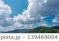 縮時攝影：無數朵白雲飄過明媚的夏日天空，山脈被鬱鬱蔥蔥的綠色植被覆蓋。 139469004