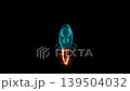 Glowing neon outline of a rocket ship taking off isolated on a dark background Glowing neon outline of a rocket ship taking off isolated on a dark background 139504032