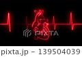 Neon red human heart icon with a glowing pulse line on a dark black background representing health cardiology and life rhythm medical concept art Neon red human heart icon with a glowing pulse line on a dark black background representing health cardiology and life rhythm medical concept art 139504039