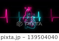 Neon human heart icon with a glowing pulse line on a dark black background representing health cardiology and life rhythm medical concept art Neon human heart icon with a glowing pulse line on a dark black background representing health cardiology and life rhythm medical concept art 139504040