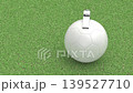 White football ball and metal referee whistle on a grass field 139527710
