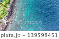 Overhead Drone View of Coral Reef Coastline and Jukung Boat in Amed Bali 139598451