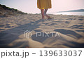 Dreamy Sunset Scene with Yellow Dress in Wind 139633037