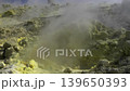 Close-up of vibrant yellow sulfur crystals on a fumarole field. Natural mineral deposits on the slopes of Vulcano Islands, Italy. 139650393