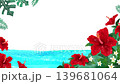 以扶桑花、龜背竹和大海為特色的熱帶背景，營造出充滿活力的夏日景象。 （白色背景，動畫） 139681064