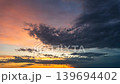 Golden sunset cloud formations shifting across a vivid evening sky 139694402