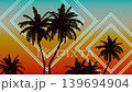 Palm silhouettes glow inside neon diamonds in a seamless loop 139694904