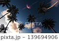 Palm silhouettes under twilight sky and crescent moon, seamless loop 139694906
