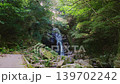 緑に囲まれた岩肌を流れ落ちる清らかな滝と透明な滝つぼ（佐賀県鳥栖市・御手水の滝） 139702242