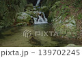 緑に囲まれた岩肌を流れ落ちる清らかな滝と透明な滝つぼ（佐賀県鳥栖市・御手水の滝） 139702245