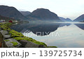 Panoramic View of Lustrafjord with Mountain Reflections in Skjolden Norway 139725734