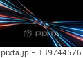 Futuristic Blue and Orange light speed lines on dark background 139744576