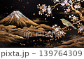 富士山と桜と小鳥を描いた蒔絵風和風アニメーション背景 139764309