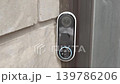 Smart doorbell camera mounted on a stone wall, showcasing its sleek design and integrated features for home security and monitoring 139786206
