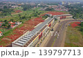 Cinematic aerial drone footage capturing modern commercial buildings 139797713