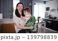 Emotional football and soccer fan family celebrating national team victory at home 139798839