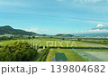 Scenic view of Mount Fuji against a clear blue sky in spring. Passenger window point-of-view (POV) from a Tokaido Shinkansen train traveling from Osaka to Tokyo in April.  139804682
