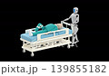 Humanoid robot pushes a medical bed with an elderly man lying on it, 3d render 139855182