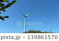 Wind turbine generating clean energy on a green grassy hill, modern alternative source of electricity generation, highlighting sustainable technology in harmony with nature, natural light side view 139861570