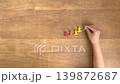 A child's hands arrange five small, colorful paper clips in slow motion (4K). 139872687