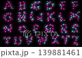 Neon light bulbs in the shape of the English alphabet glow on a black screen. 139881461
