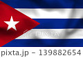 Cuba flag on wavy fabric, top view. Realistic texture with blue and white stripes, red triangle, and white star symbol. 139882654
