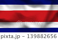 Costa Rica flag on wavy fabric, top view. Realistic textile texture with blue, white, and red horizontal stripes in a clean flat lay. 139882656