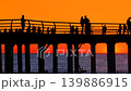 Timelapse: silhouettes of people are walking on the pier against the sunset sky 139886915