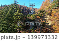 紅葉に包まれるゴンドラと青空のコントラスト 紅葉の山岳ロープウェイ ケーブルカーの車窓イメージ 139973332