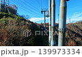 紅葉に包まれるゴンドラと青空のコントラスト 紅葉の山岳ロープウェイ ケーブルカーの車窓イメージ 139973334