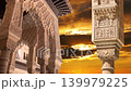 Arches in Islamic (Moorish)  style (against the sunset) in Alhambra, Granada, Spain. 4K, time lapse  139979225