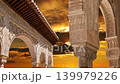 Arches in Islamic (Moorish)  style (against the sunset) in Alhambra, Granada, Spain. 4K, time lapse  139979226