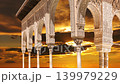 Arches in Islamic (Moorish)  style (against the sunset) in Alhambra, Granada, Spain. 4K, time lapse  139979229