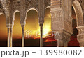 Arches in Islamic (Moorish)  style (against the sunset) in Alhambra, Granada, Spain. 4K, time lapse  139980082