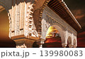 Arches in Islamic (Moorish)  style (against the sunset) in Alhambra, Granada, Spain. 4K, time lapse  139980083