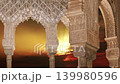 Arches in Islamic (Moorish)  style (against the sunset) in Alhambra, Granada, Spain. 4K, time lapse   139980596