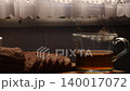 Steaming tea cup in caravan interior 140017072