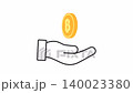 3D ゴールド ビットコイン 手のひら ふわふわ回転 ループ 白背景からアルファチャンネルへ 140023380