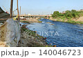 Lyari river in Karachi flowing with black dirty water showing severe urban environmental pollution crisis 140046723