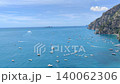 coastal view of amalfi coast with boats on the sea. 140062306