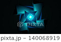Cyan square tunnel with rotating shards and bright electric center glow 140068919