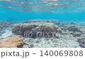 Underwater photography: The crystal-clear Yoron Blue sea of Yoron Island and large reefs submerged beneath the white sandy seabed. 140069808