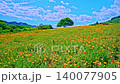 4K video: A field of California poppies in full bloom, a single tree, and three-colored benches; a hill swaying in the wind in early summer; fixed shot, no people. 4K video: A field of California poppies in full bloom, a single tree, and three-colored benches; a hill swaying in the wind in early summer; fixed shot, no people. 140077905