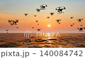 a swarm of drones conducting aerial surveys and photography over the sea 140084742