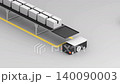 Smart factory concept. Stylized 3D animation of a box moving from a conveyor through a transfer mechanism to an AGV, which then carries it away. 140090003